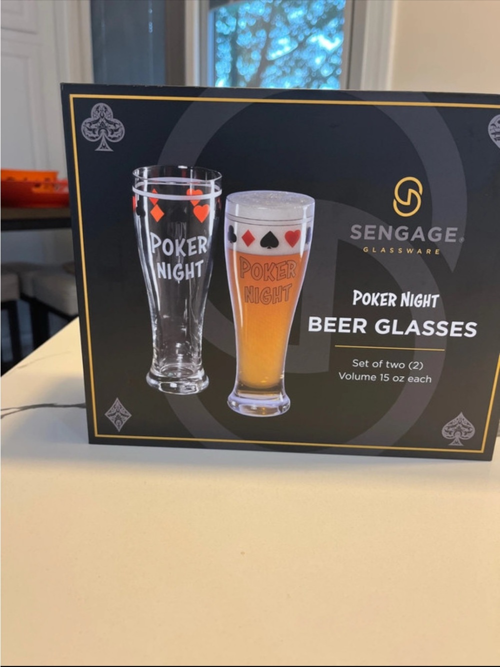 Sengage "Poker Night" Beer Glasses Set - Clear with Red & Black Accents
